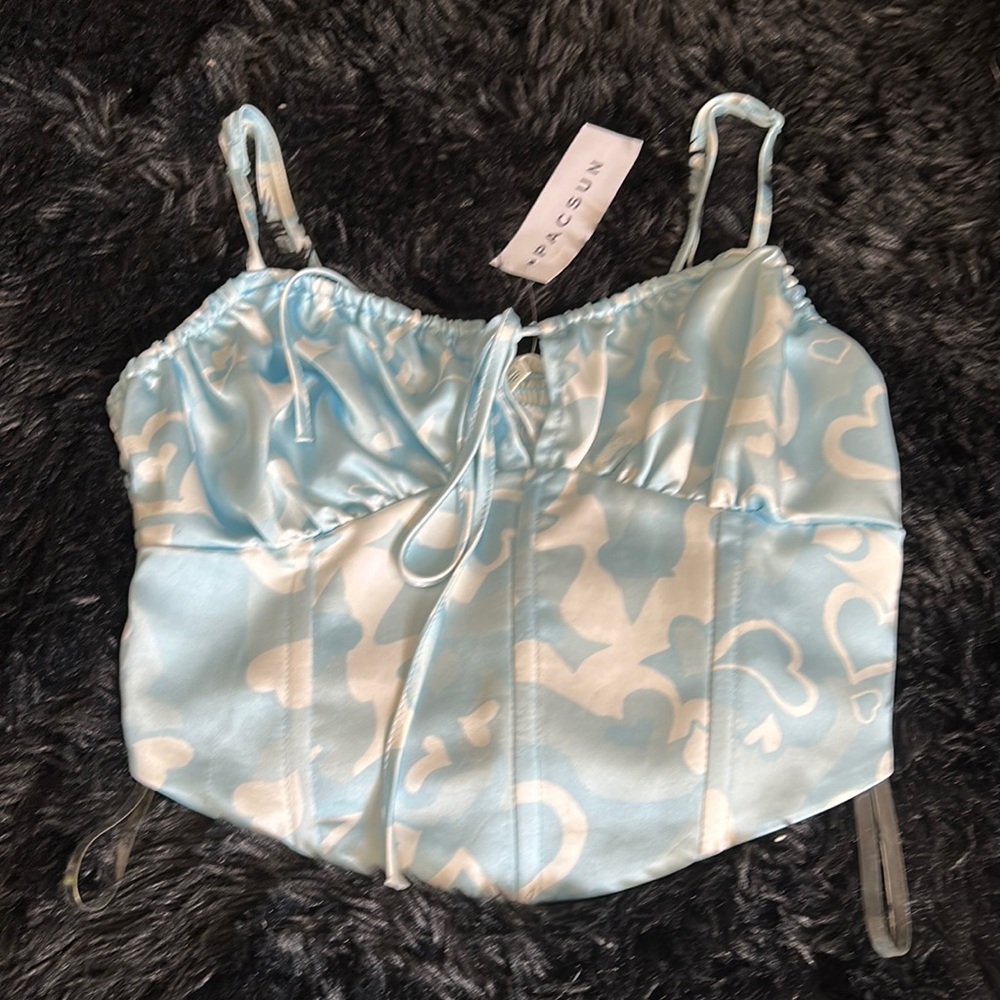 Blue silk tank top